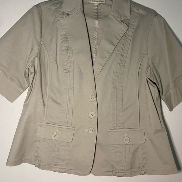 Coldwater Creek top or short sleeve jacket.  Khaki color. Size 14. - Picture 2 of 9